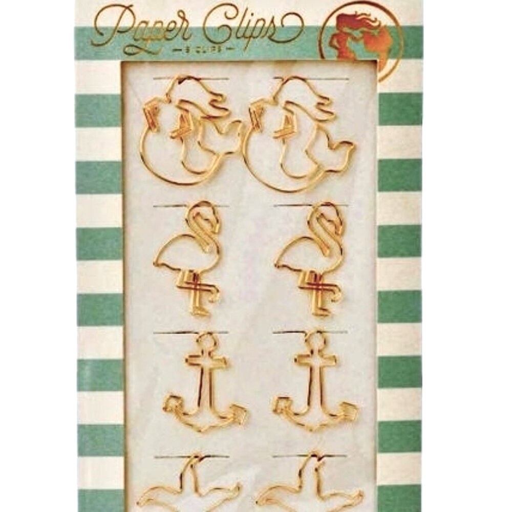 Eight gold coastal paper clips